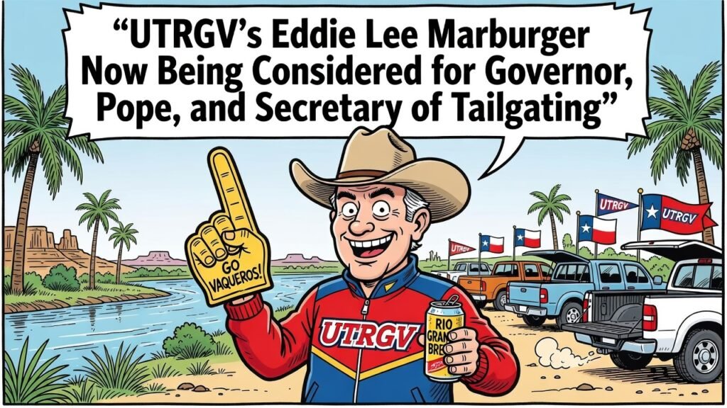 Editorial cartoon: UTRGV’s Eddie Lee Marburger Now Being Considered for Governor, Pope, and Secretary of Tailgating