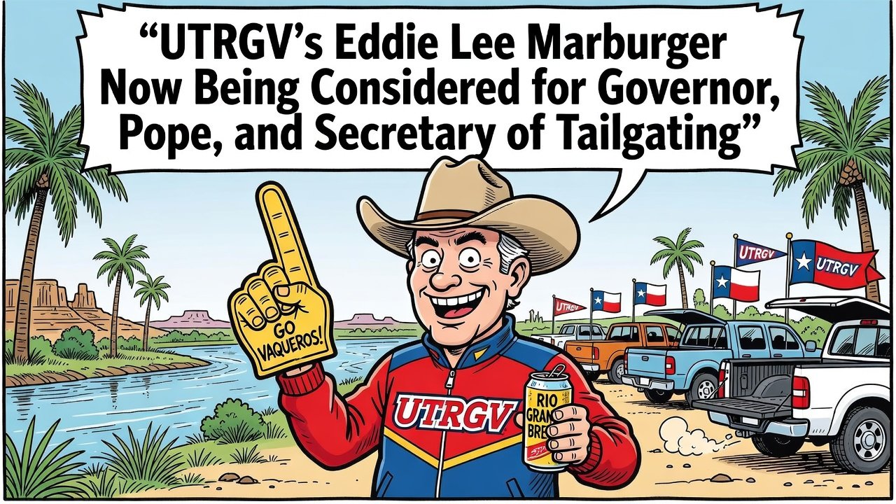 Editorial cartoon: UTRGV’s Eddie Lee Marburger Now Being Considered for Governor, Pope, and Secretary of Tailgating