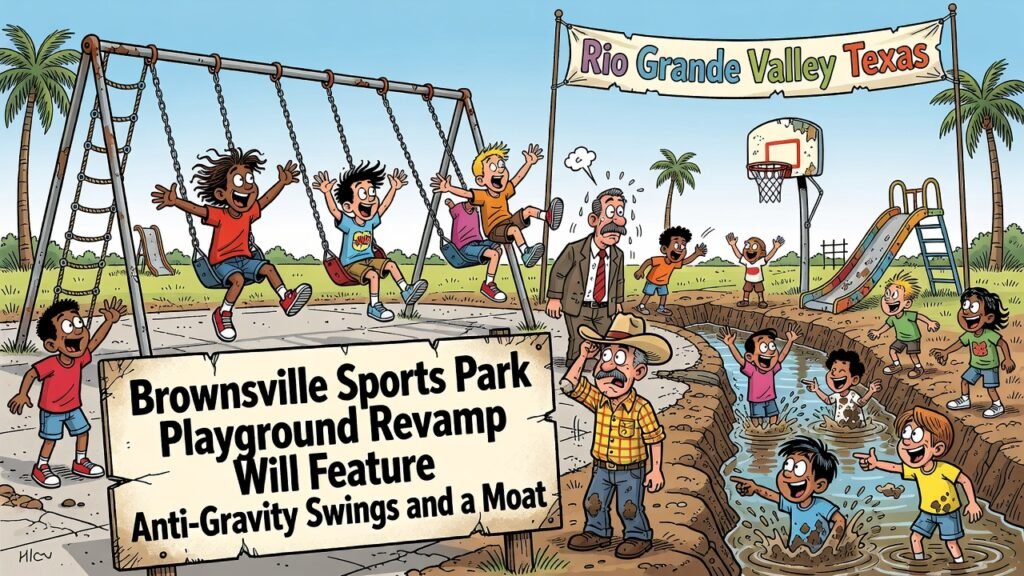 Editorial cartoon: Brownsville Sports Park Playground Revamp Will Feature Anti-Gravity Swings and a Moat