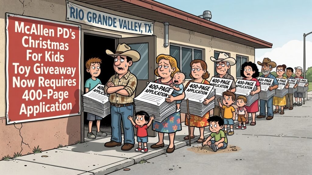 Editorial cartoon: McAllen PD’s Christmas For Kids Toy Giveaway Now Requires 400-Page Application