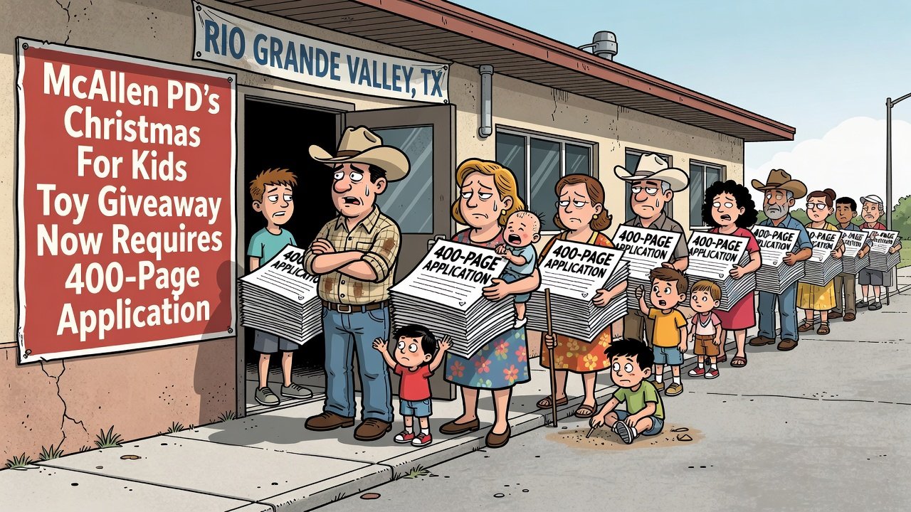 Editorial cartoon: McAllen PD’s Christmas For Kids Toy Giveaway Now Requires 400-Page Application