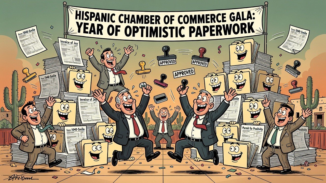 Editorial cartoon: Hispanic Chamber Year of Optimistic Paperwork — RGV Local News satire