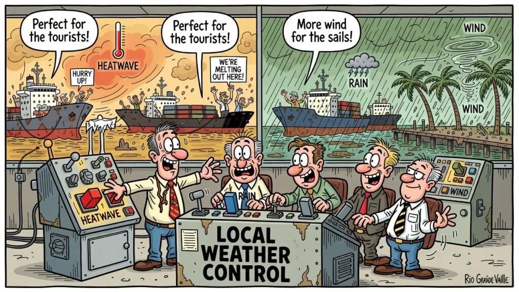 Editorial cartoon: Port of Brownsville controls local weather — RGV Local News satire