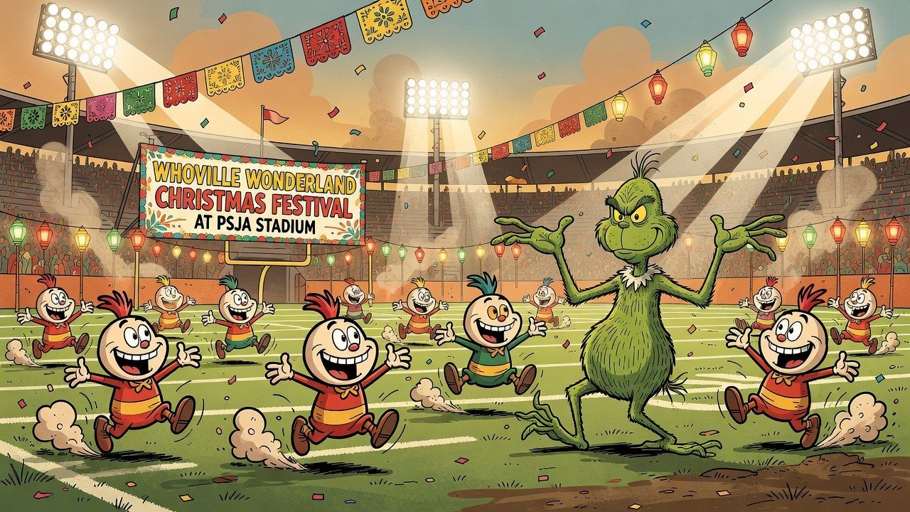 Editorial cartoon: Whoville Wonderland at PSJA stadium — RGV Local News satire