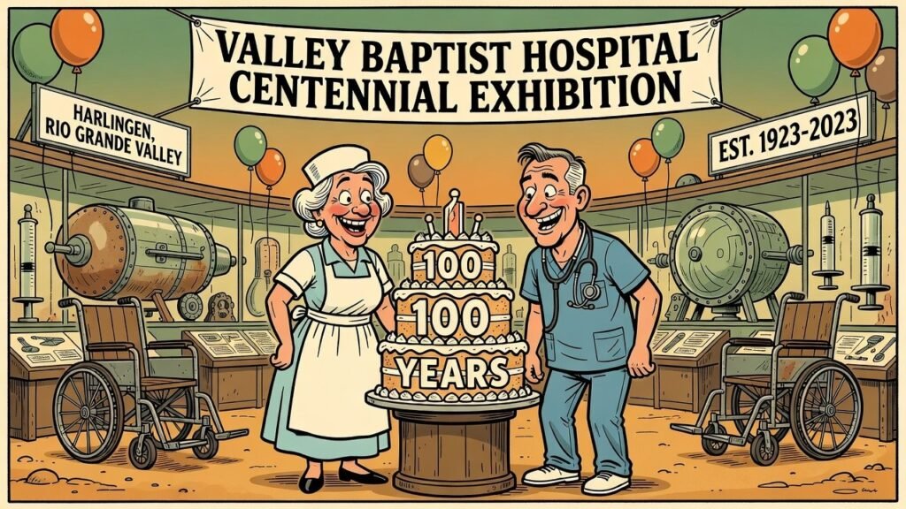 Editorial cartoon: Valley Baptist centennial exhibition — RGV Local News satire