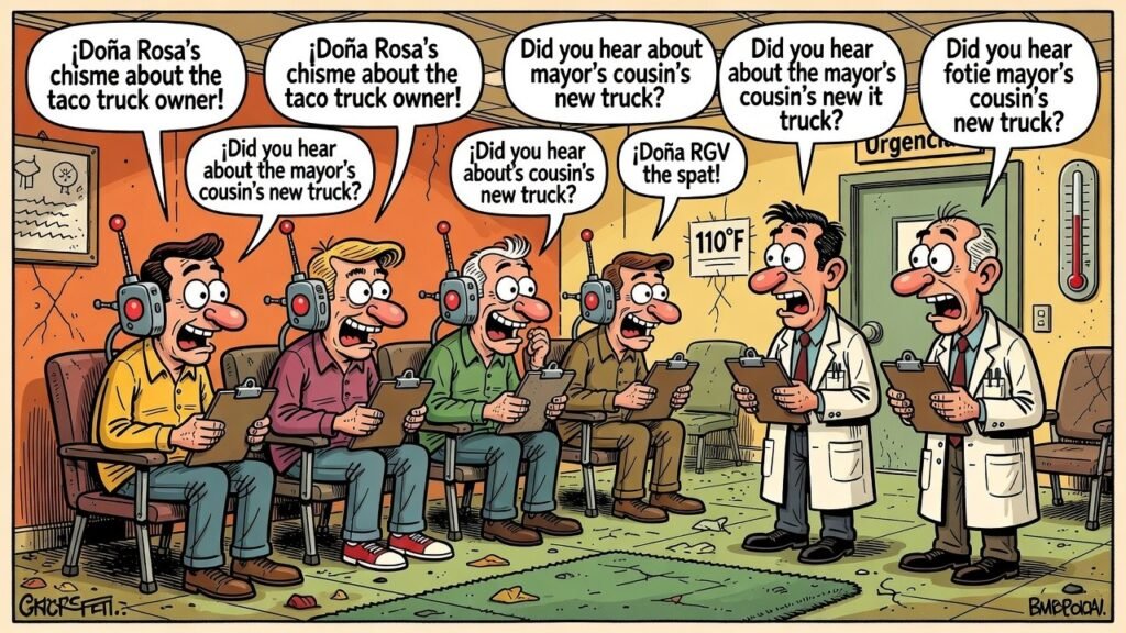 Editorial cartoon: Driscoll Health cochlear implants stream gossip — RGV Local News satire