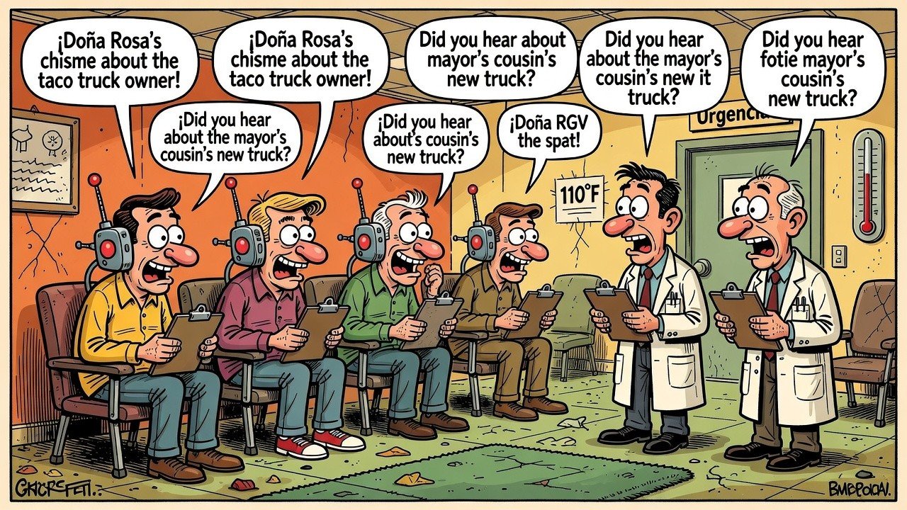 Editorial cartoon: Driscoll Health cochlear implants stream gossip — RGV Local News satire