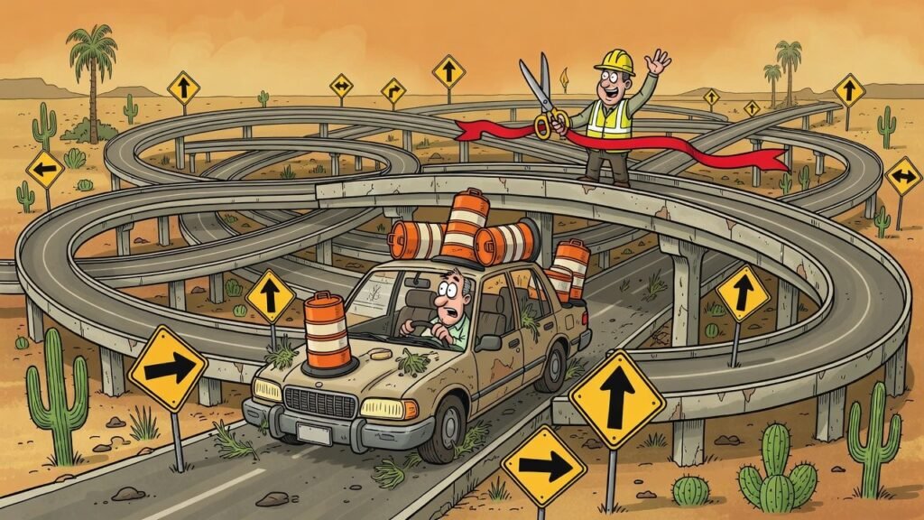 Editorial cartoon: Valley Driver Who Entered Pharr Interchange in 2019 Finally Reaches Harlingen