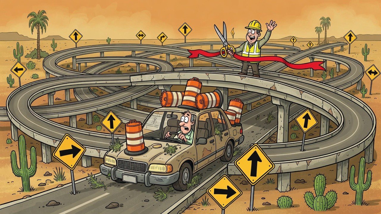 Editorial cartoon: Valley Driver Who Entered Pharr Interchange in 2019 Finally Reaches Harlingen