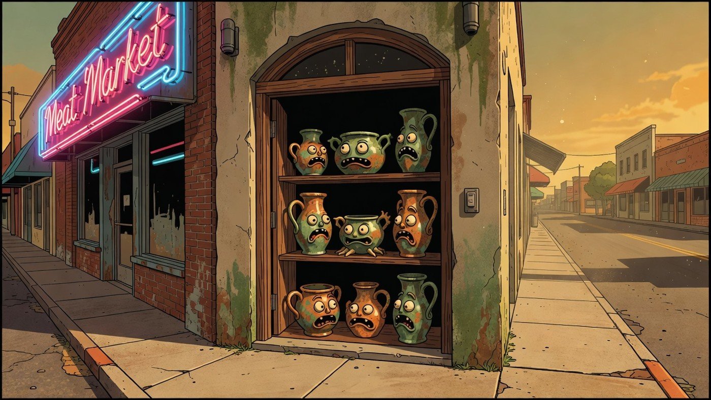 Editorial cartoon satire scene for Weslaco, Texas