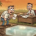 Editorial cartoon: BPUB Will Forgive Phantom Pool Bill After You Repair the Leak Nobody Can Find