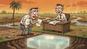 Editorial cartoon: BPUB Will Forgive Phantom Pool Bill After You Repair the Leak Nobody Can Find