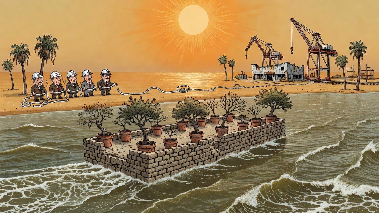 Editorial cartoon: Brownsville Data Center Rules So Airtight Only Legal Site Is a Barge Drifting in the Ship Channel