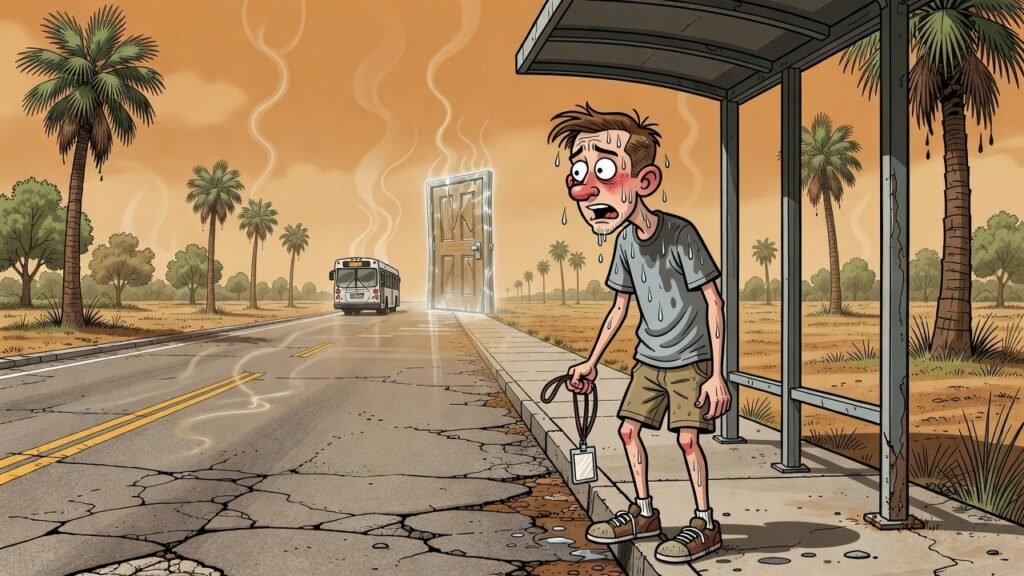 Editorial cartoon: Brownsville Solves the Fare, Leaves Finding the Bus and Keeping the ID as Homework