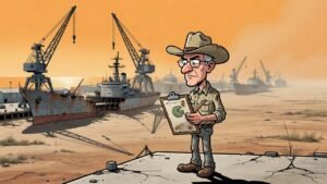 Editorial cartoon: Cameron County Offers Saronic 95% Tax Break If Just 35% of Shipyard Remains Physically Present in Valley