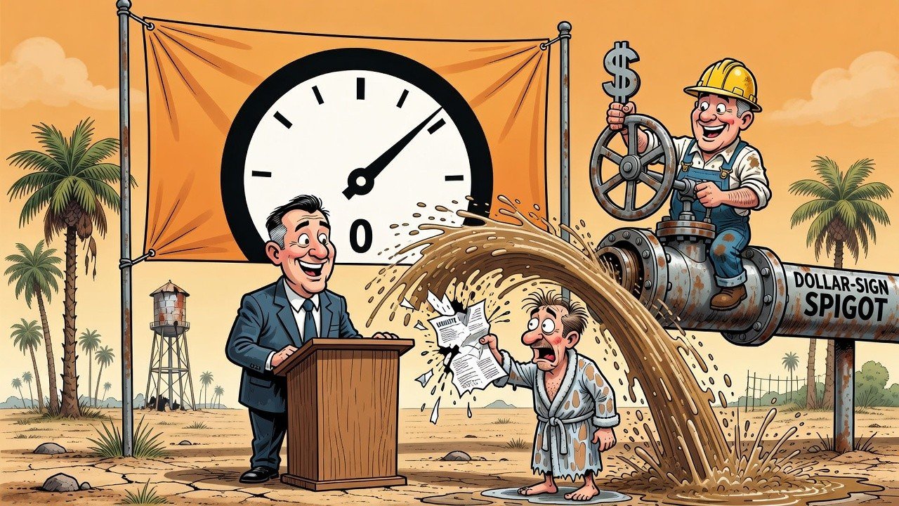 Editorial cartoon: Edinburg Holds the Tax Rate Steady So It Can Raise the Shower Rate Instead