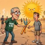 Editorial cartoon: Edinburg Triathlon Welcomes Casual Walkers, Confiscates Snorkels at 7:30 a.m. in August