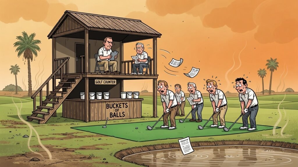 Editorial cartoon: Edinburg Builds Workforce Center Inside Golf Course So Applicants Can Practice Follow-Through Between Interviews