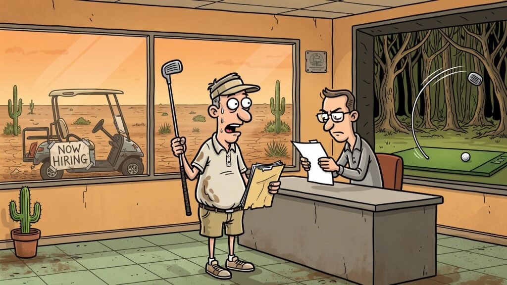 Editorial cartoon: Edinburg's $7.2M Workforce Center Includes Four Golf Simulators So You Can Practice Your Follow-Through Between Job Interviews