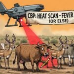 Editorial cartoon: Federal AI Drones Now Administer Pop-Quiz Temperature Checks to Valley Cattle; One Nervous Steer Already Caught Sweating