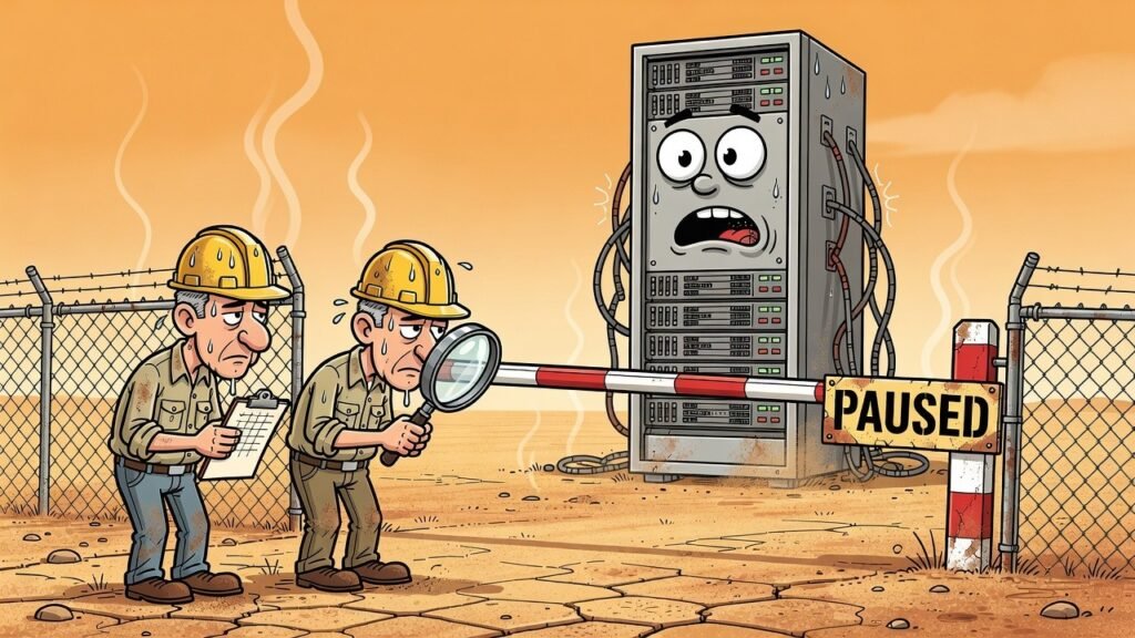 Editorial cartoon: Harlingen Extends Data Center Moratorium So Engineers Can Study Whether Data Centers Are Still Data Centers