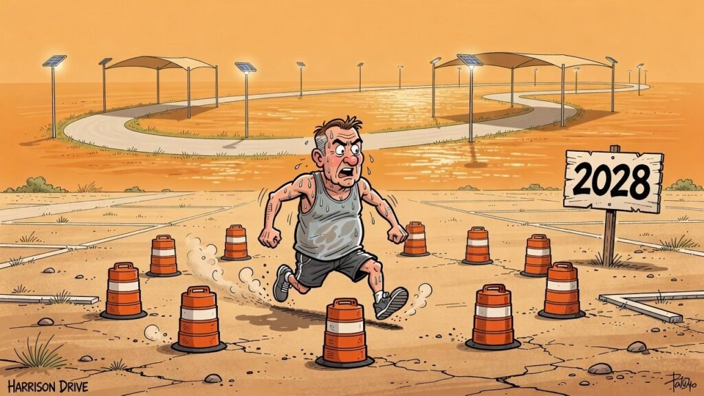 Editorial cartoon: Harlingen Residents Begin Four-Year Training Regimen For 2028 Trail Opening