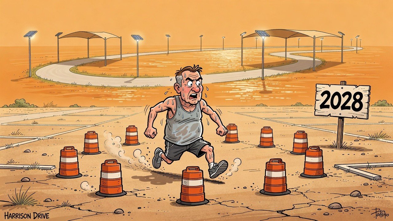 Editorial cartoon: Harlingen Residents Begin Four-Year Training Regimen For 2028 Trail Opening