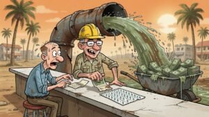 Editorial cartoon: Harlingen WaterWorks Announces It Will Now Charge Residents for Being Behind, Which Is Why It Was Behind