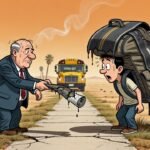 Editorial cartoon: La Joya ISD Solves Driver Shortage By Deeding Last Half-Mile of Every Bus Route to Students