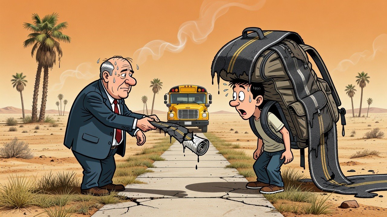 Editorial cartoon: La Joya ISD Solves Driver Shortage By Deeding Last Half-Mile of Every Bus Route to Students