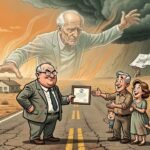 Editorial cartoon: Los Fresnos Announces Residents May Keep Living on Highway 100 Forever, Provided Nothing Ever Happens to the House
