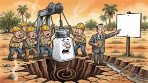 Editorial cartoon: McAllen Spends $15 Million to Bore 7,000-Foot Hole So It Doesn't Have to Water Down Water Before Throwing It Away