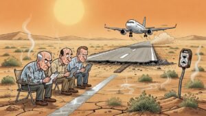 Editorial cartoon: McAllen Airport Runway 985 Days Late, City Now Paying Consultants $1 Million to Watch Paint Dry