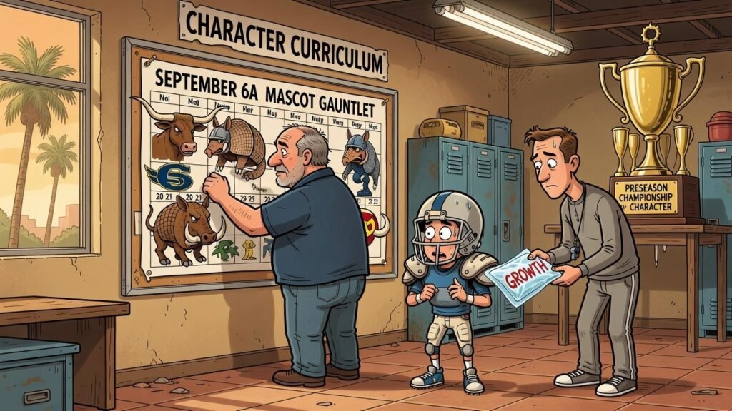 Editorial cartoon: Sharyland Pioneer Proudly Unveils Schedule Of Deliberate Preseason Beatings It Is Calling Character