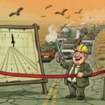 Editorial cartoon: State Cheerfully Announces $192 Million Road to Starbase Will Be Ready Once Everyone Has Already Died on the Two-Lane One