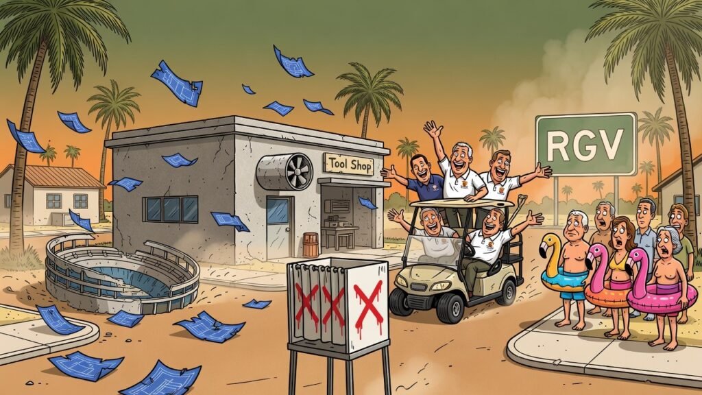 Editorial cartoon: UTRGV Offers Madeira an Engineering Building After the Arena Went 0-3 at the Ballot Box