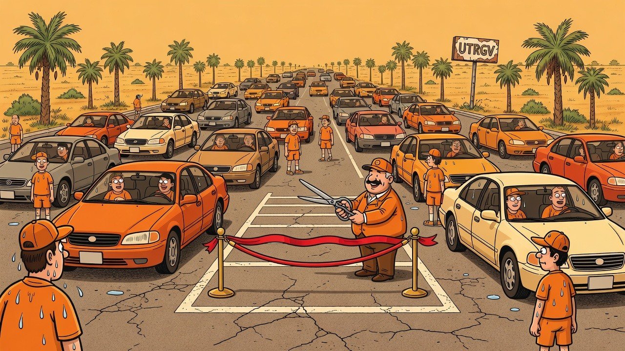 Editorial cartoon: UTRGV Welcomes Record 36,466 Students By Assigning Them All One Parking Spot