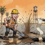 Editorial cartoon: Weslaco Sends Itemized Bill to Fiber Crew After Third Accidental Geyser of the Day
