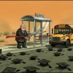Editorial cartoon: Brownsville Unveils Bold Three-Seat Shelter Plan for Hanna High Students Who Will Have Graduated By Then