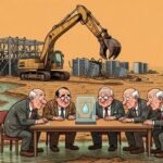 Editorial cartoon: Fluidstack Breaks Ground on $4 Billion Data Center While Harlingen Commission Enters Hour Three of Defining 'Rain'