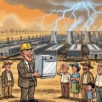 Editorial cartoon: Fluidstack Assures Rio Hondo That 7.35 Gigawatts of Data Center Will Sound Exactly Like One (1) Dishwasher