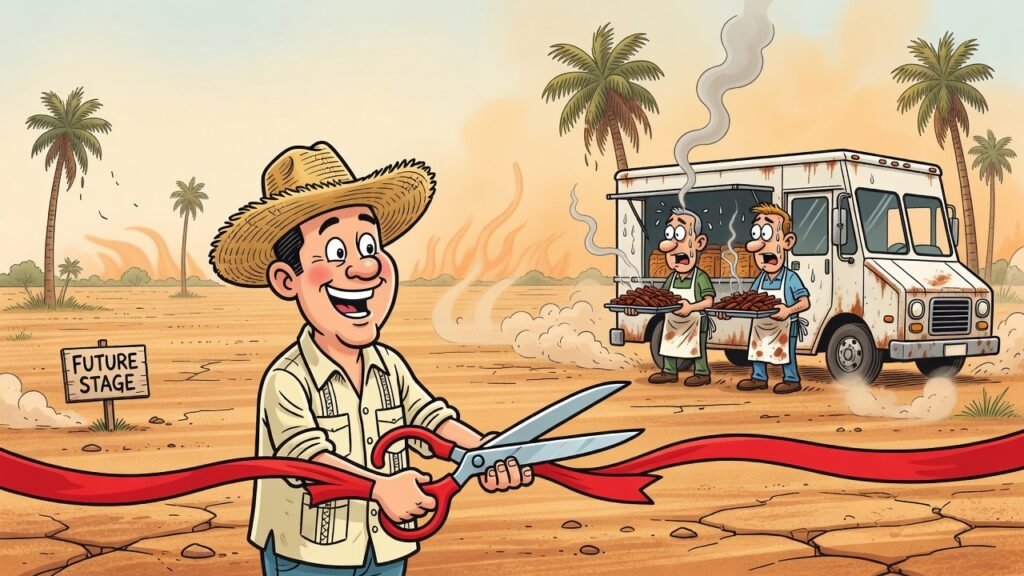 Editorial cartoon: Frontera Fest Opens Right On Time As Empty Harlingen Lot With Scheduled Refund Hours