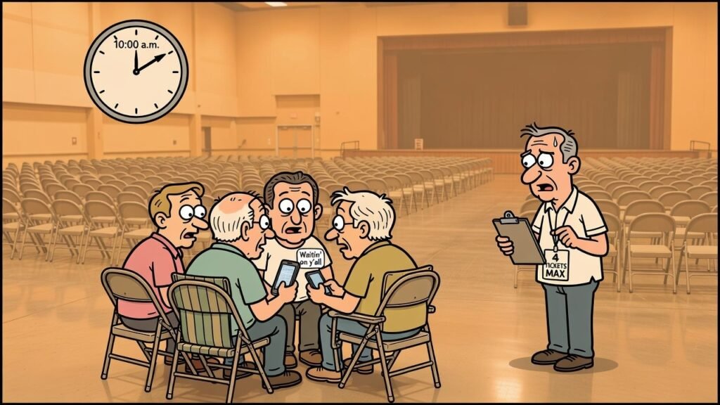 Editorial cartoon: Harlingen Opens Convention Center Two Hours Early So Four Relatives Can Confirm JD Vance by Text