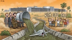 Editorial cartoon: Data Center Asks Harlingen For Permission to Rain Into Airport Canal