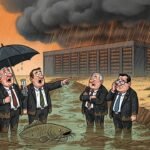 Editorial cartoon: Harlingen Asks Data Center to Please Explain Where All This Extra Rain Is Coming From