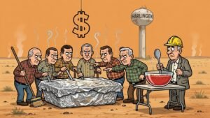 Editorial cartoon: Harlingen Refuses to Eat $27 Million Casserole Until Neighbor Explains What's In It