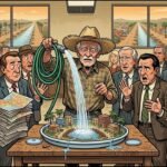 Editorial cartoon: Harlingen Tables Data Center Drainage Deal Until Residents Finish Explaining Rain