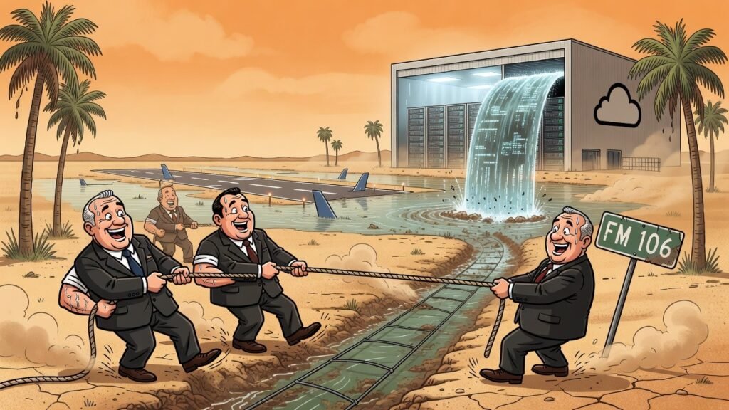 Editorial cartoon: Harlingen Confident Widening Ditch That Already Drowned Airport Will Fix Ditch That Will Drown Airport