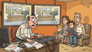 Editorial cartoon: Texas 15 Has Spent $14 Million on Ads Channel 5 Is Not Allowed to Edit, Including the One That Used Channel 5
