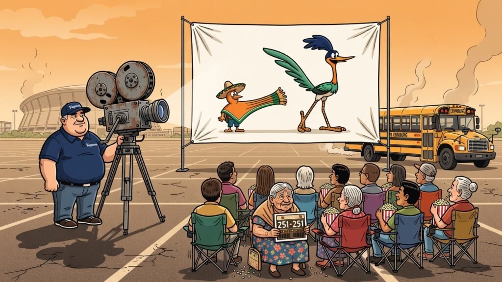 Editorial cartoon: UTRGV Asks Valley to Watch 45-16 Beating Like a Time-Lapse of Becoming UTSA